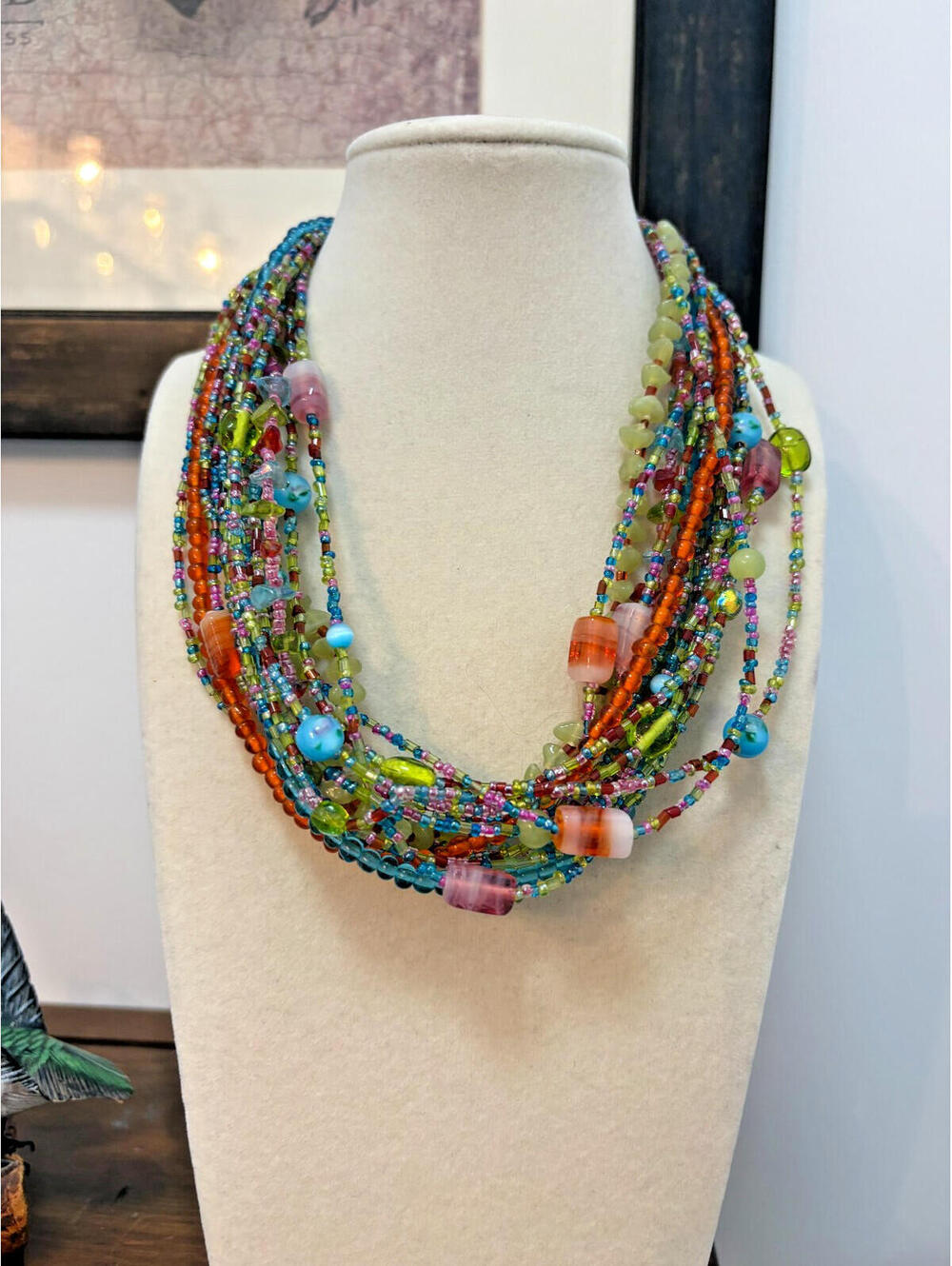 Chico's Multi Strand Multicolor Glass Bead Necklace Seed Beads Boho Beach 16"
